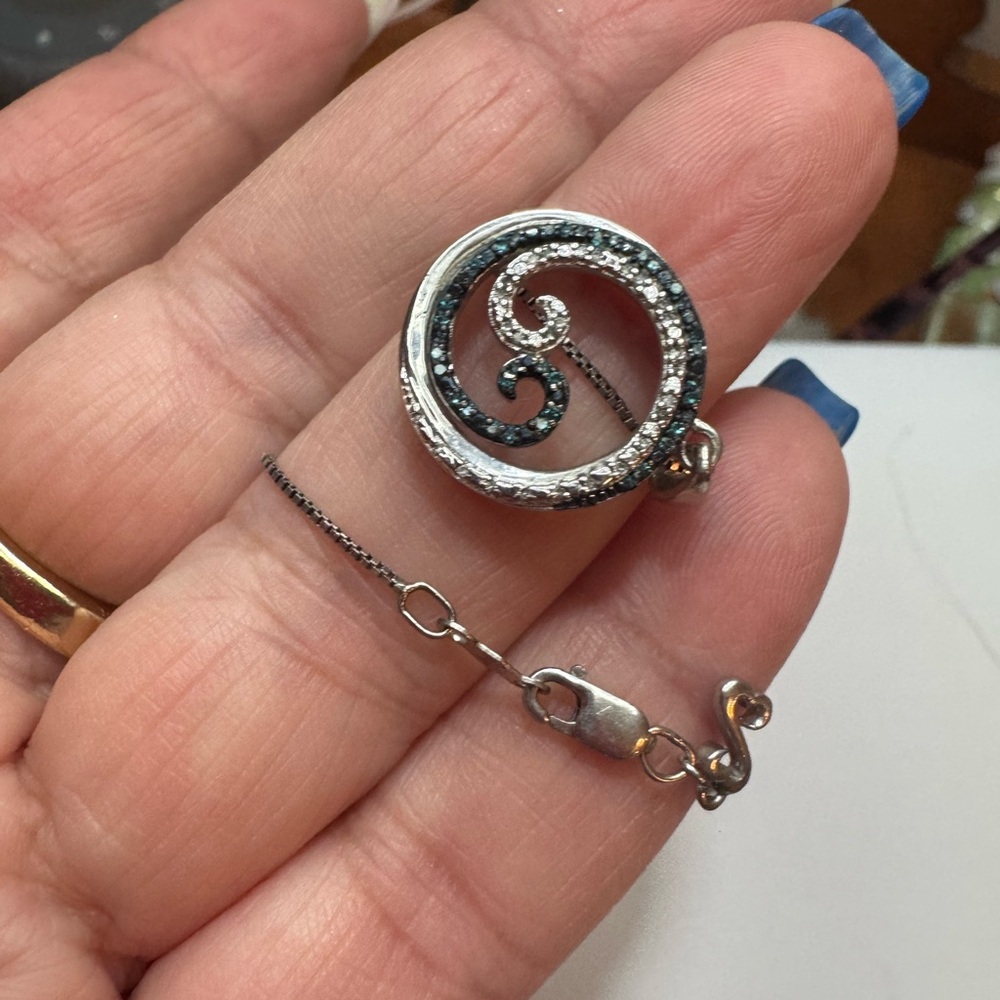 Elegant Silver 925 and Black Swirl Pendant Necklace - Purchased at Zales